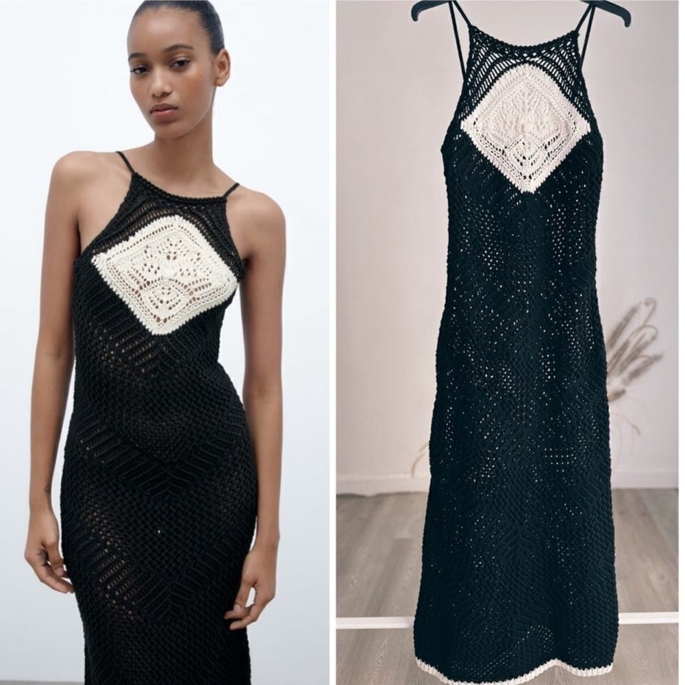 Zara Crochet Black Midi Dress